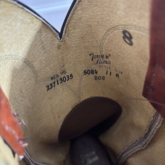 Tony Lama Boots Men’s Sz 11 R Cognac Brown Leather Western Cowboy Riding 5084 - Picture 8 of 9